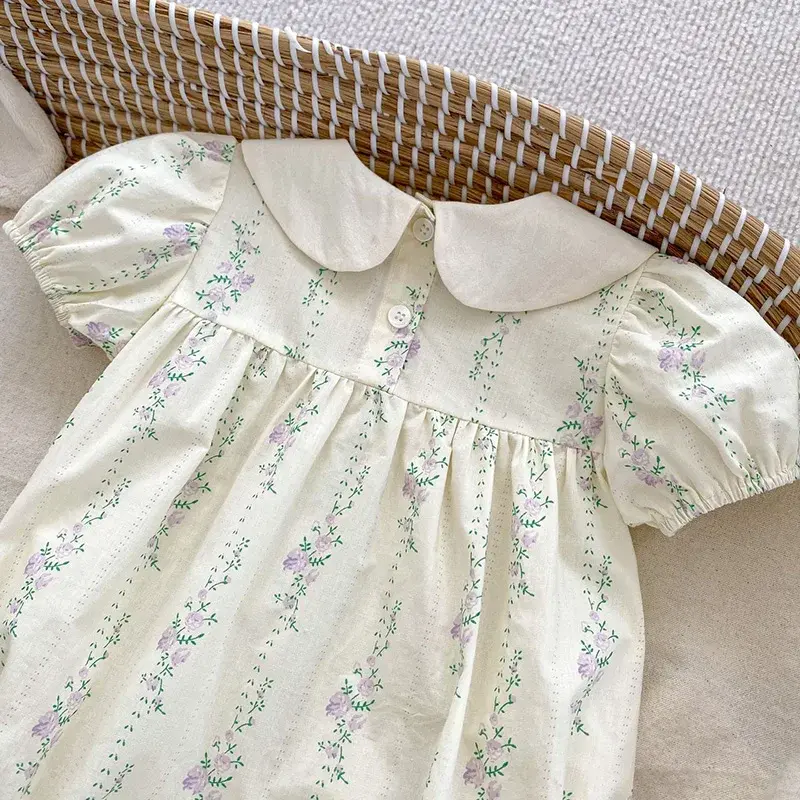 0-24M Baby Girl Clothing 2025 New Summer Newborn Baby Girl Romper Purple Embroidered Flowers Cotton Toddler Baby Girls Jumpsuit