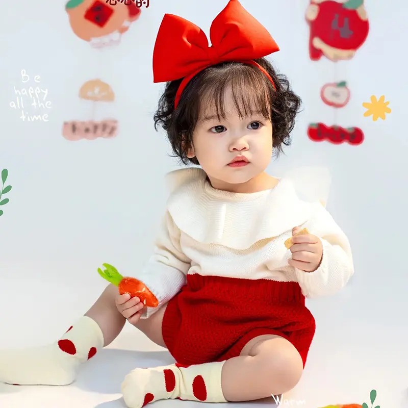 Autumn Kids Romper Red Baby Girl Long Sleeve Knitting Romper Christmas Clothes Newborn Girls Patchwork Jumpsuit Clothes Outfit