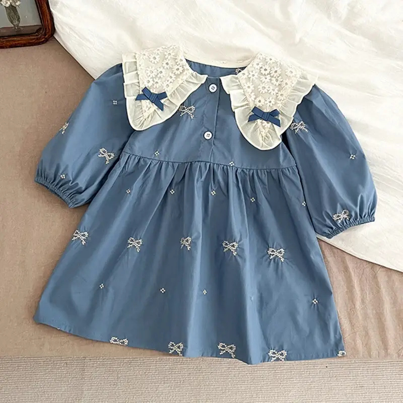 Autumn Baby Girl Clothes 0-6Yrs Girls Princess Dress Clothes Butterfly Collar Baby Girl One Piece Clothes Embroidery Kids Dress