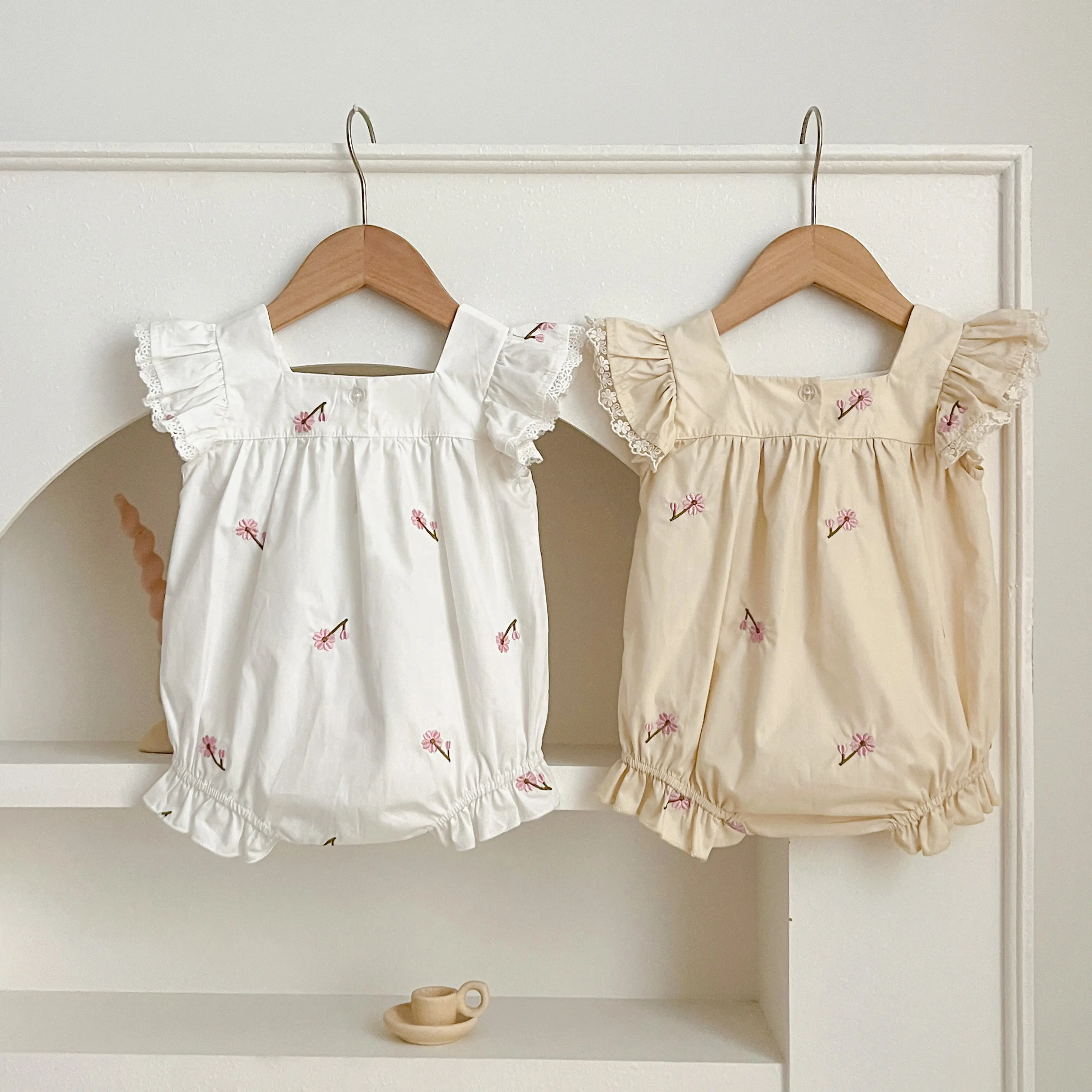 New Summer Newborn Clothes Kids Baby Girls Rompers New Infant Kids Baby Girls Sleeveless Embroider Flower Baby Rompers Clothes