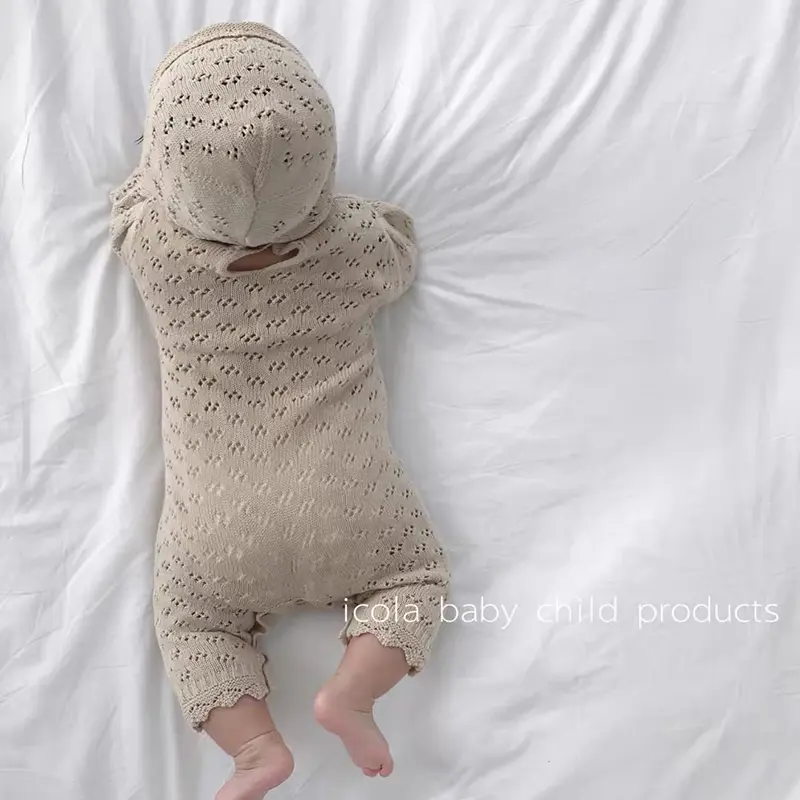New Newborn Baby Boys Girls Knitted Jumpsuit Climbing +Hat 2Pcs Hollowed Out Clothing Romper Children's Casual Baby Soft Clothes