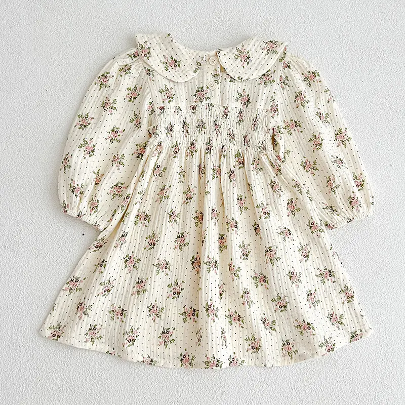 Autumn Kids Baby Girls Dress Baby Girls Dress  Long Sleeve Sweet Flower Printing Princess Dress Spring Children Clothes Dress