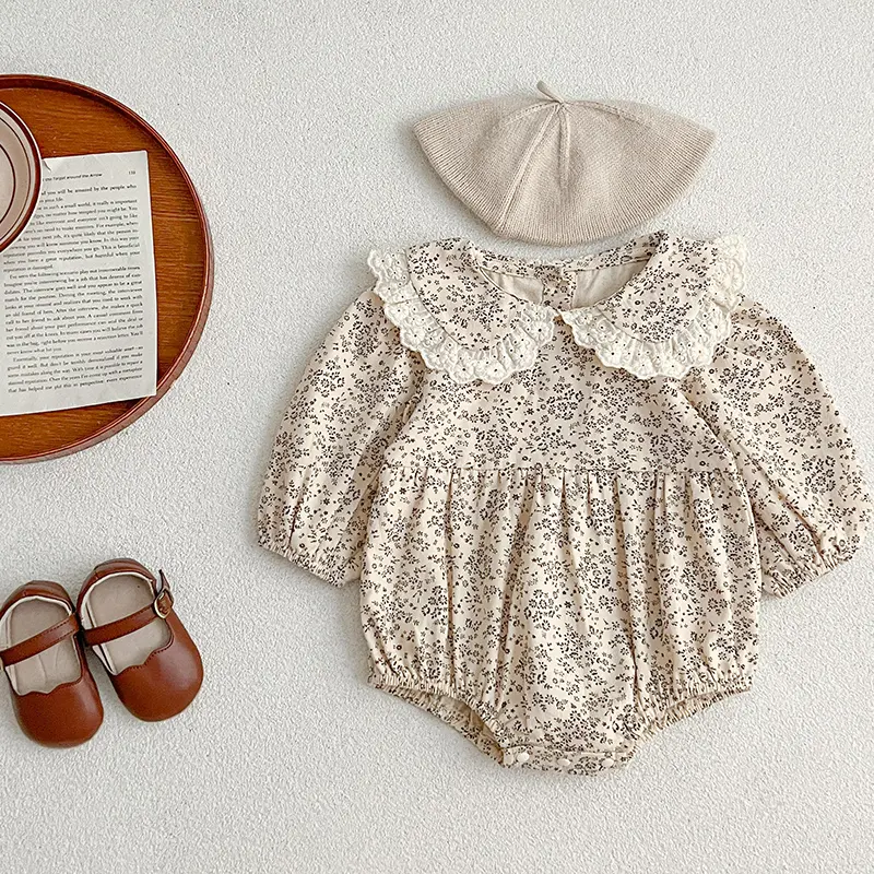 New Autumn Cute Overalls Baby Girl Lace Ruffle Romper 0-24M Baby Romper Flower Cotton Girls Romper Spring Autumn Fashion Clothes