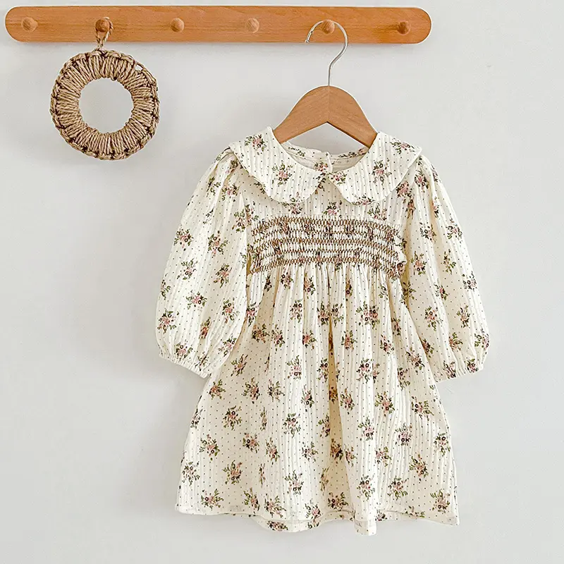 Autumn Kids Baby Girls Dress Baby Girls Dress  Long Sleeve Sweet Flower Printing Princess Dress Spring Children Clothes Dress