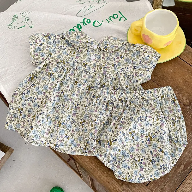 0-3Y Baby Flower Sets Kids Clothing Sets New Baby Girl Camisole Top + PP Shorts 2PCS Summer Casual Children Girls Clothes Suits