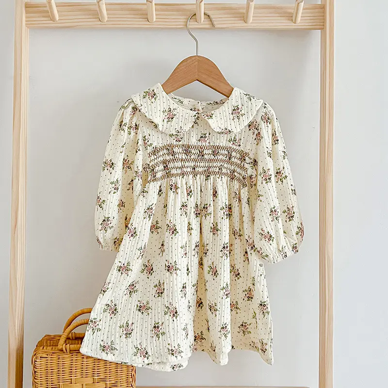 Autumn Kids Baby Girls Dress Baby Girls Dress  Long Sleeve Sweet Flower Printing Princess Dress Spring Children Clothes Dress