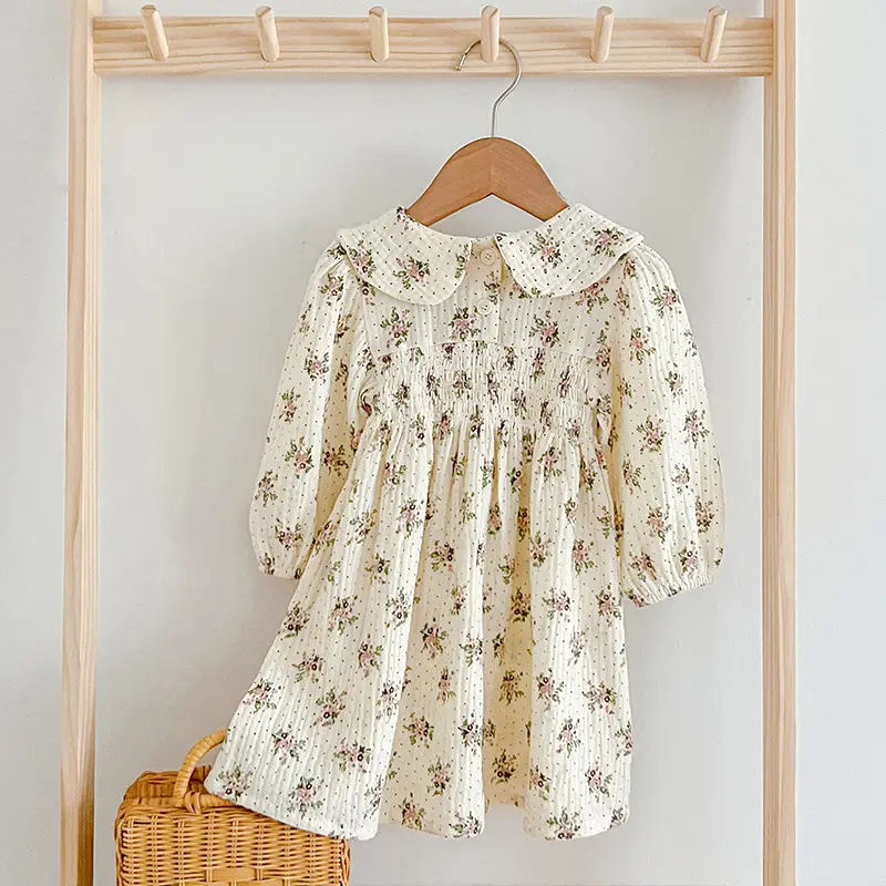 Autumn Kids Baby Girls Dress Baby Girls Dress  Long Sleeve Sweet Flower Printing Princess Dress Spring Children Clothes Dress
