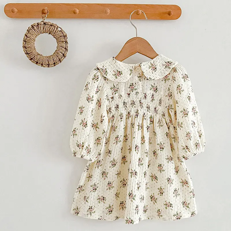 Autumn Kids Baby Girls Dress Baby Girls Dress  Long Sleeve Sweet Flower Printing Princess Dress Spring Children Clothes Dress