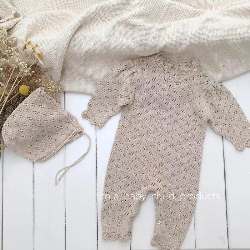New Newborn Baby Boys Girls Knitted Jumpsuit Climbing +Hat 2Pcs Hollowed Out Clothing Romper Children's Casual Baby Soft Clothes