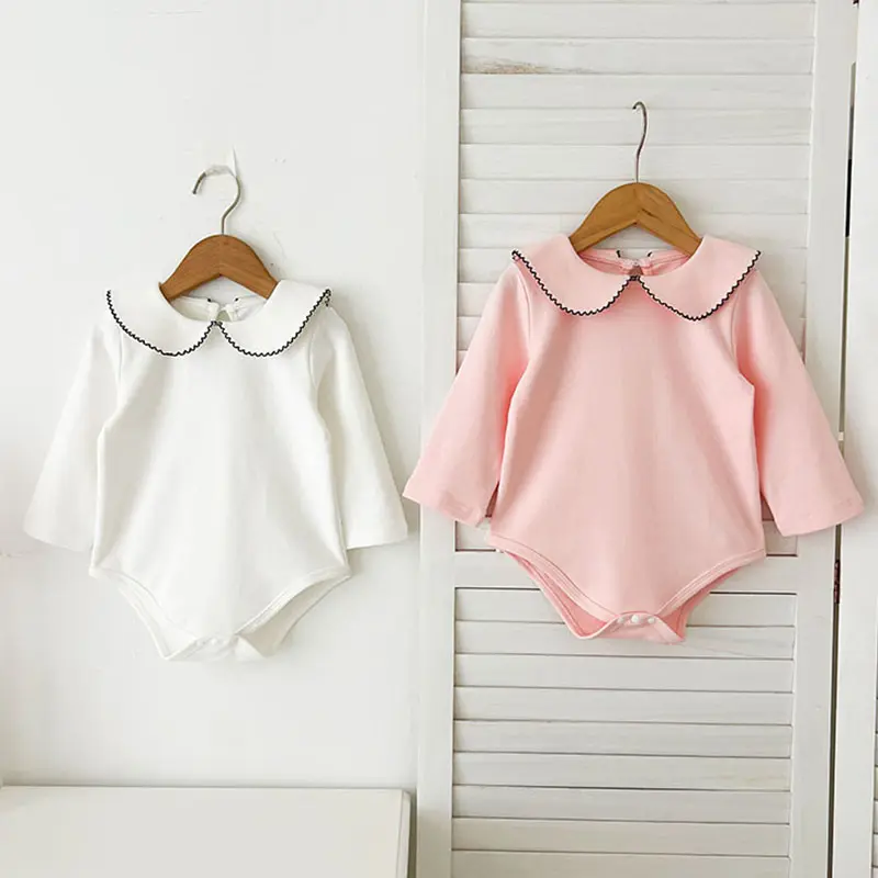 Baby Boys Girl Jumpsuit Spring Newborn Romper Long Sleeved Solid Color Cotton Splicing Toddler Baby Girl Romper Children Clothes