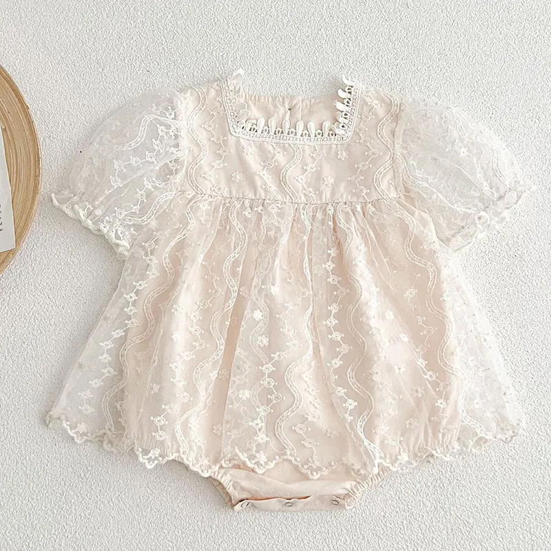 2024 Summer Baby Clothes Lace Embroidery Girls One Piece Toddler Girl Bodysuit Baby Tutu Skirt Style Bodysuit Party Outfit