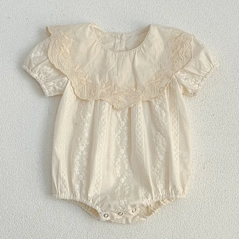 2025 New Summer Baby Romper 0-24M Children Clothes Climbing Suit Short Sleeved Cotton Embroidery Flower Newborn Baby Girl Romper