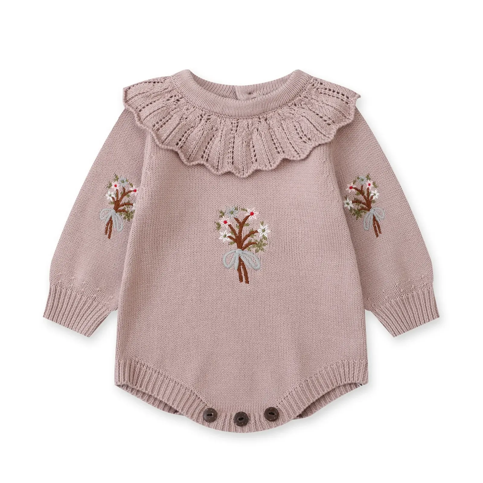 New Baby Girls Romper Autumn Born Baby Knitted Romper Ruffle Embroidery Newborn Baby Clothes Infant Baby Jumpsuits Girl Overall