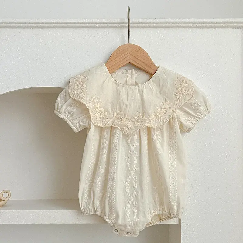 2025 New Summer Baby Romper 0-24M Children Clothes Climbing Suit Short Sleeved Cotton Embroidery Flower Newborn Baby Girl Romper