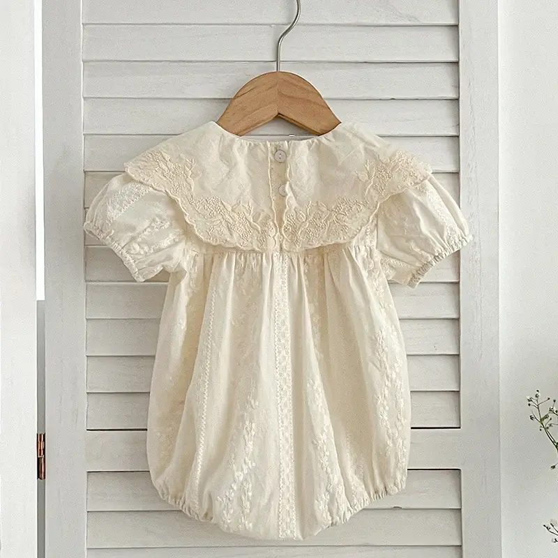 2025 New Summer Baby Romper 0-24M Children Clothes Climbing Suit Short Sleeved Cotton Embroidery Flower Newborn Baby Girl Romper