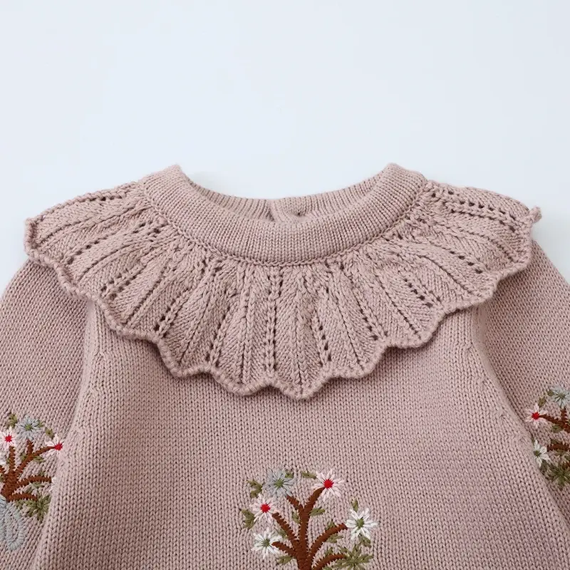 New Baby Girls Romper Autumn Born Baby Knitted Romper Ruffle Embroidery Newborn Baby Clothes Infant Baby Jumpsuits Girl Overall
