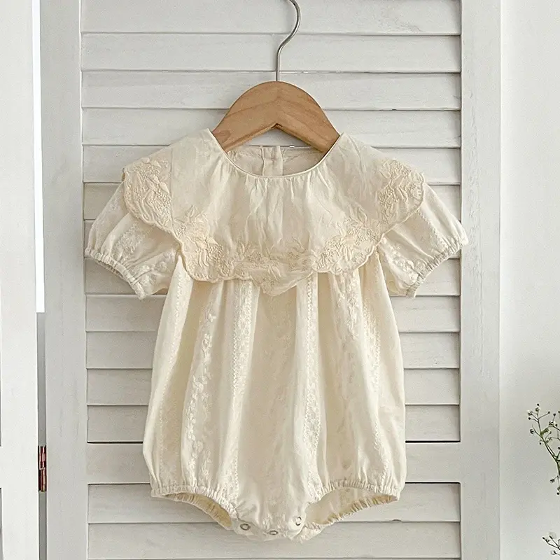 2025 New Summer Baby Romper 0-24M Children Clothes Climbing Suit Short Sleeved Cotton Embroidery Flower Newborn Baby Girl Romper