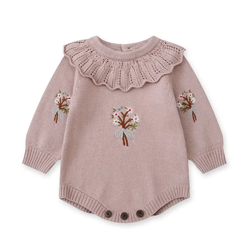 2025 Infant Baby Girl Knit Jumpsuit Flower Embroidery Long Sleeve Romper for Autumn 0-24M Baby Jumpsuit Baby Bodysuits Clothes