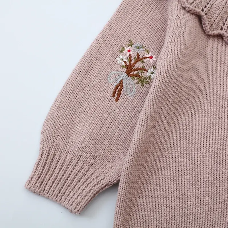 New Baby Girls Romper Autumn Born Baby Knitted Romper Ruffle Embroidery Newborn Baby Clothes Infant Baby Jumpsuits Girl Overall