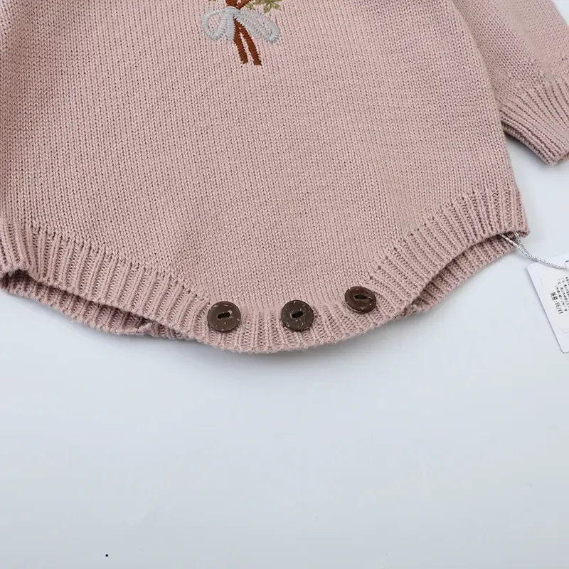 New Baby Girls Romper Autumn Born Baby Knitted Romper Ruffle Embroidery Newborn Baby Clothes Infant Baby Jumpsuits Girl Overall