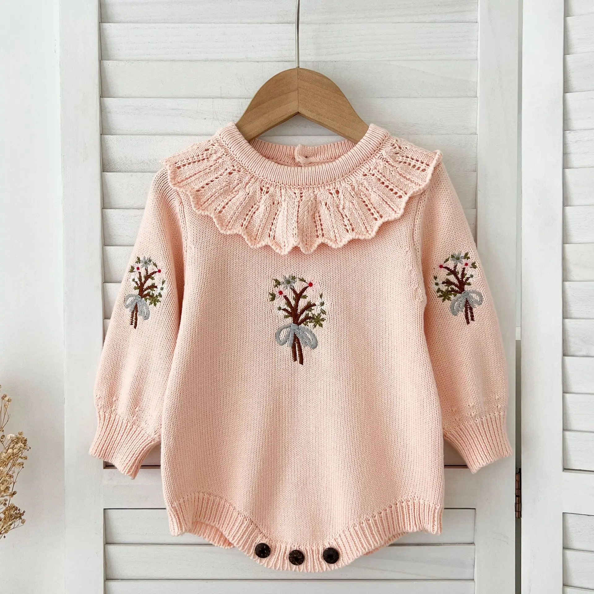 2025 Infant Baby Girl Knit Jumpsuit Flower Embroidery Long Sleeve Romper for Autumn 0-24M Baby Jumpsuit Baby Bodysuits Clothes