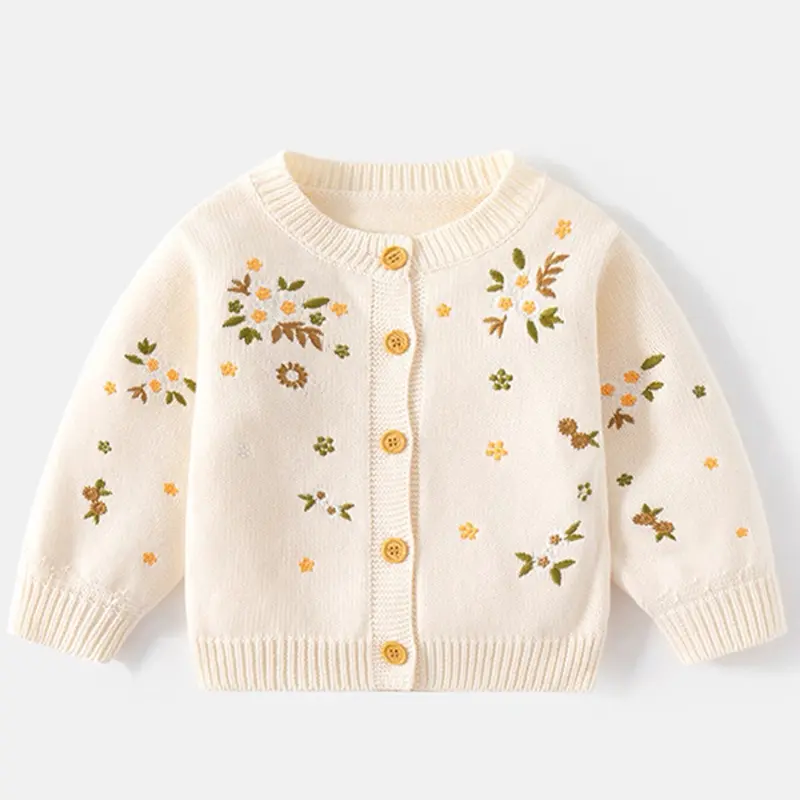 Autumn Infant Baby Girl Knitting Cardigan Toddler Baby Girls Sweater Coat Spring Embroidered Flowers Long Sleeve Cardigan Coat