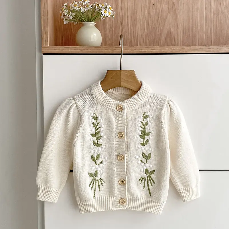Girls Baby Sweater Cardigan Embroidered Flower Children Clothing Knitted Jacket Autumn Winter New Korean Fashion Princess Tops