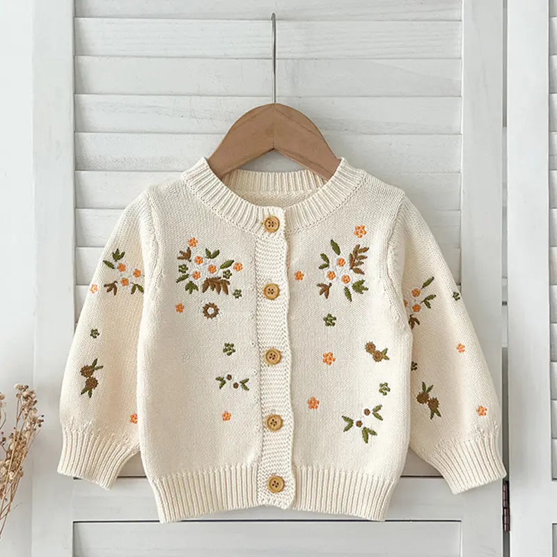 Autumn Infant Baby Girl Knitting Cardigan Toddler Baby Girls Sweater Coat Spring Embroidered Flowers Long Sleeve Cardigan Coat