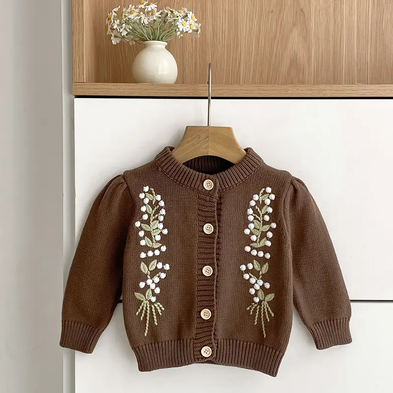Girls Baby Sweater Cardigan Embroidered Flower Children Clothing Knitted Jacket Autumn Winter New Korean Fashion Princess Tops