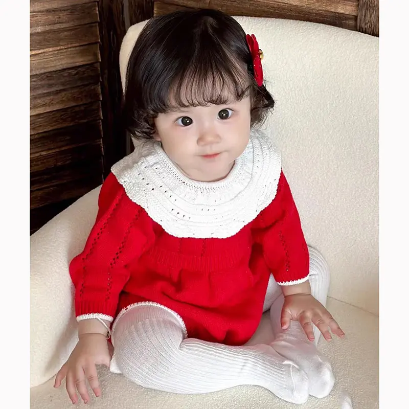 Christmas Knitting Newborn Romper Baby Girl Autumn Red Clothes Cute Long Sleeve Sweater Romper Jumpsuit Casual Newborn Outfits