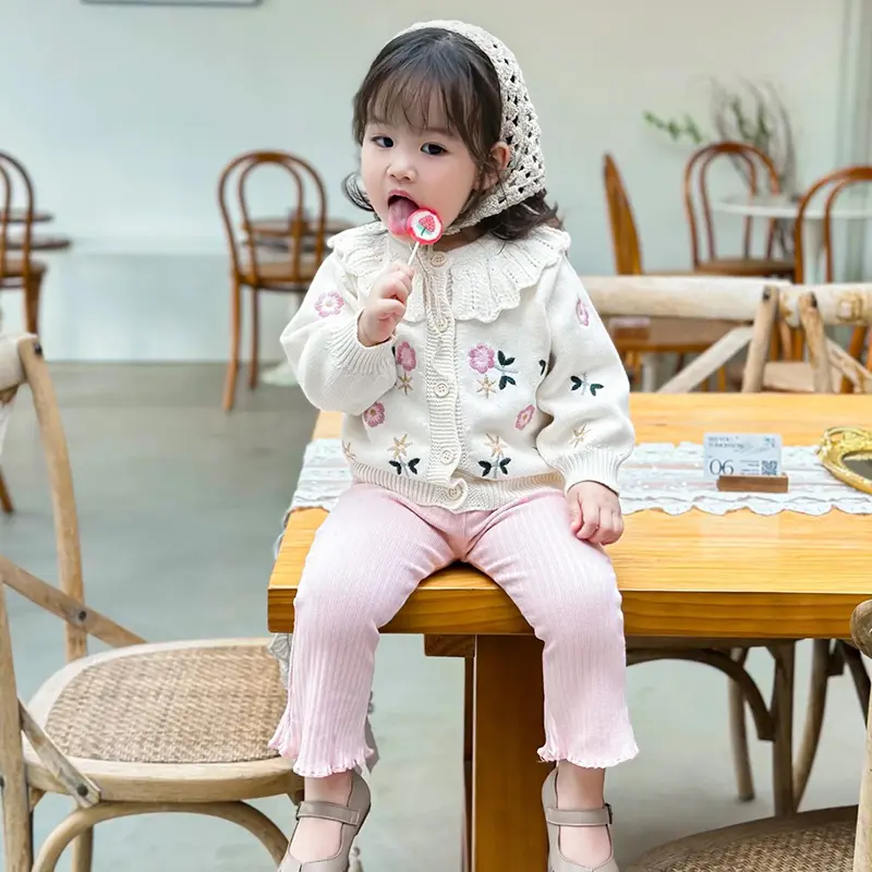 Autumn Baby Sweater Girl Sweaters Cardigans Embroidery Flower Ruffled Cardigans Toddler Knitwear Jackets Kid Knit Clothes Tops