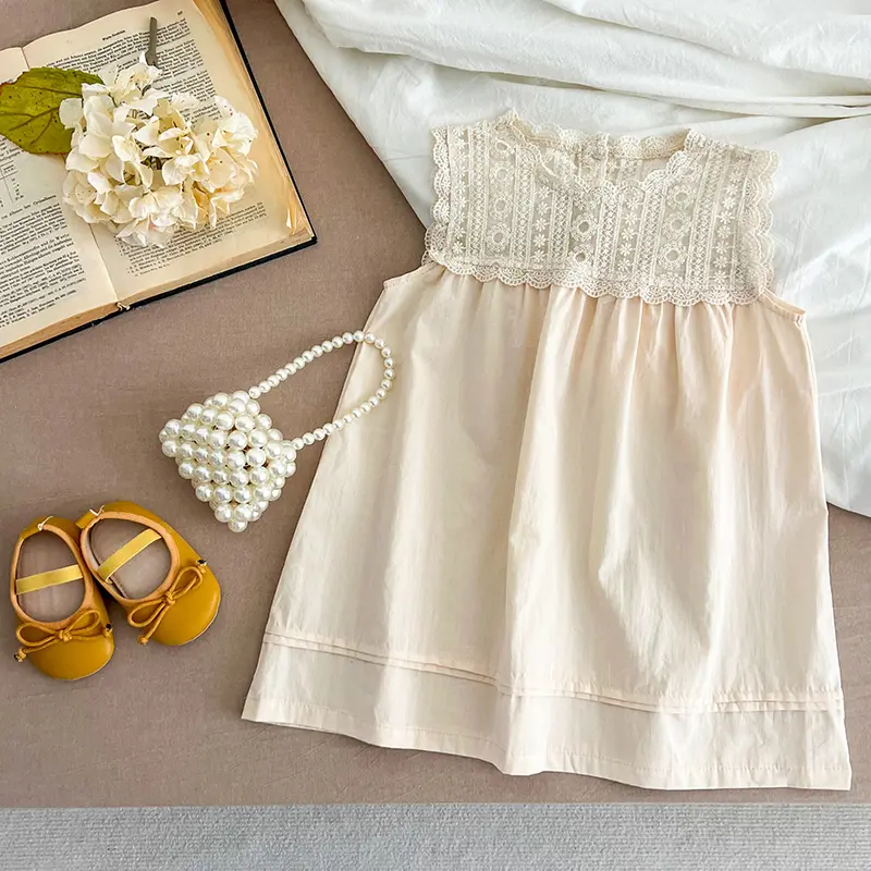 Baby Pink Princess Dress 1-6Y Girls Dresses Summer Sweet Lace Embroidery Sleeveless Dress Kids Clothes Costumes Children Outfits