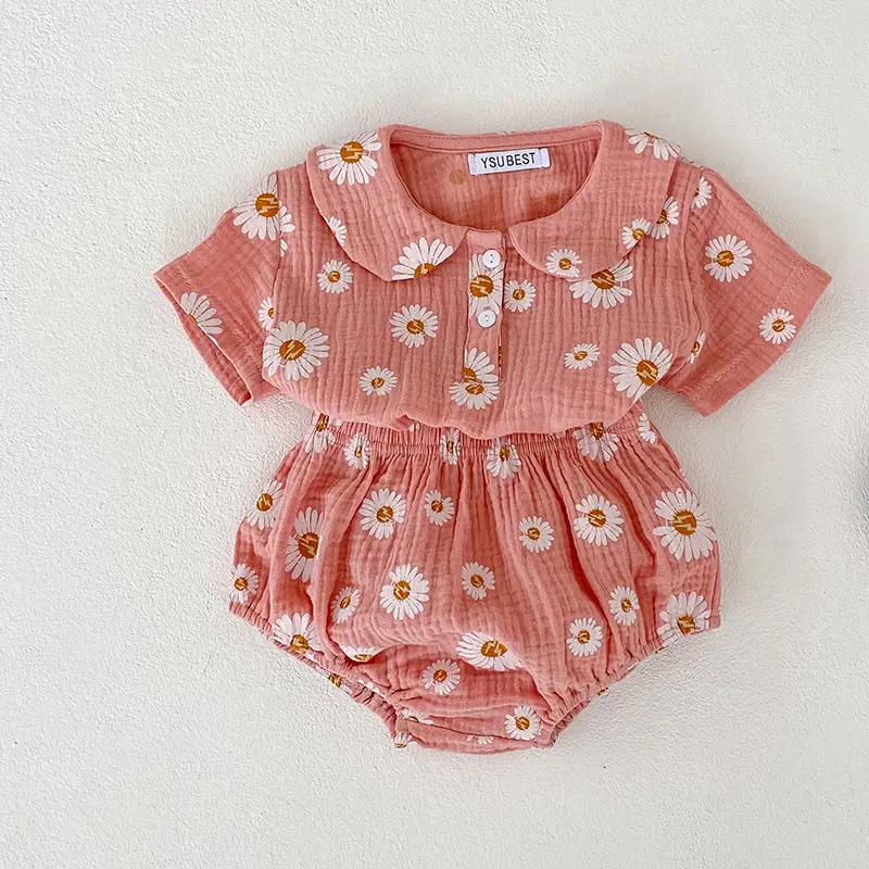 0-24M Infant Baby Girls Clothing Set New Summer Suit Short Sleeved Cotton Printed Shirt+PP Shorts Toddler Baby Girl Clothes Suit