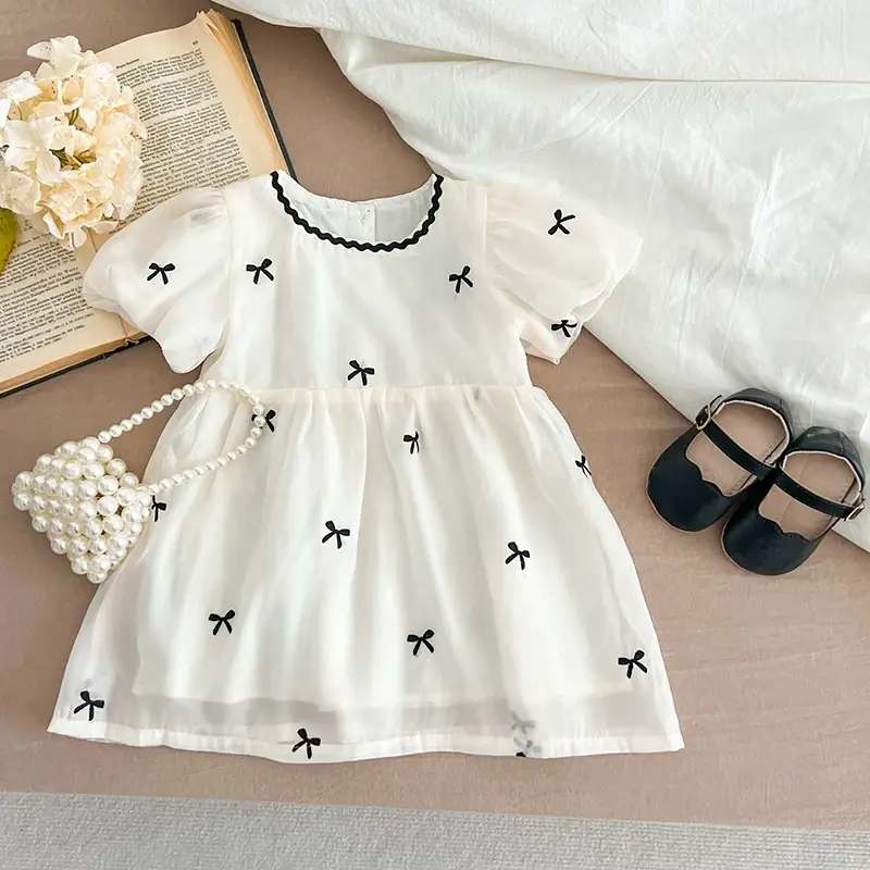 Kids Dress 1-6Yrs Princess Girls Lace Dress Embroidered Bow Summer Girl Cotton Breathable Children Costumes Casual Toddler Dress