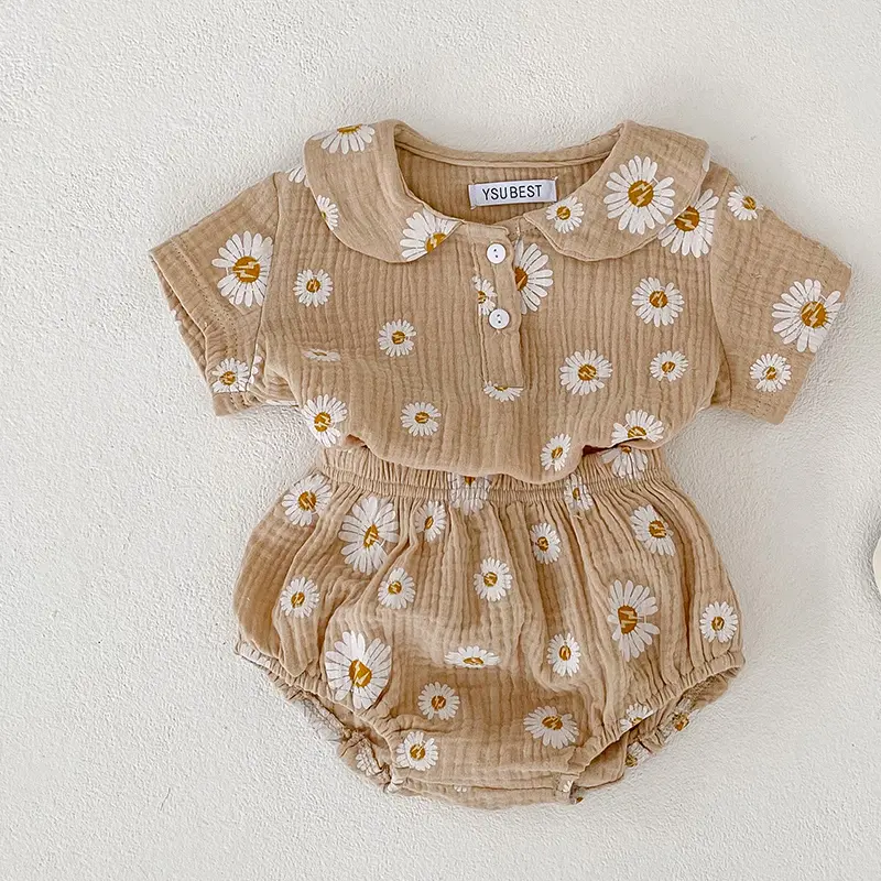 0-24M Infant Baby Girls Clothing Set New Summer Suit Short Sleeved Cotton Printed Shirt+PP Shorts Toddler Baby Girl Clothes Suit