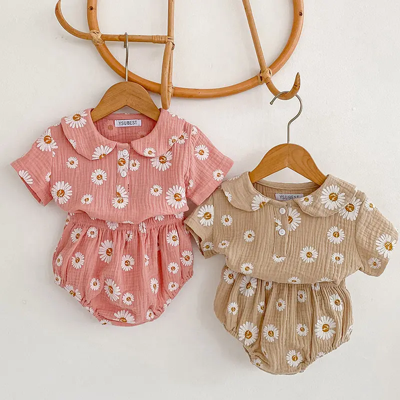 0-24M Infant Baby Girls Clothing Set New Summer Suit Short Sleeved Cotton Printed Shirt+PP Shorts Toddler Baby Girl Clothes Suit
