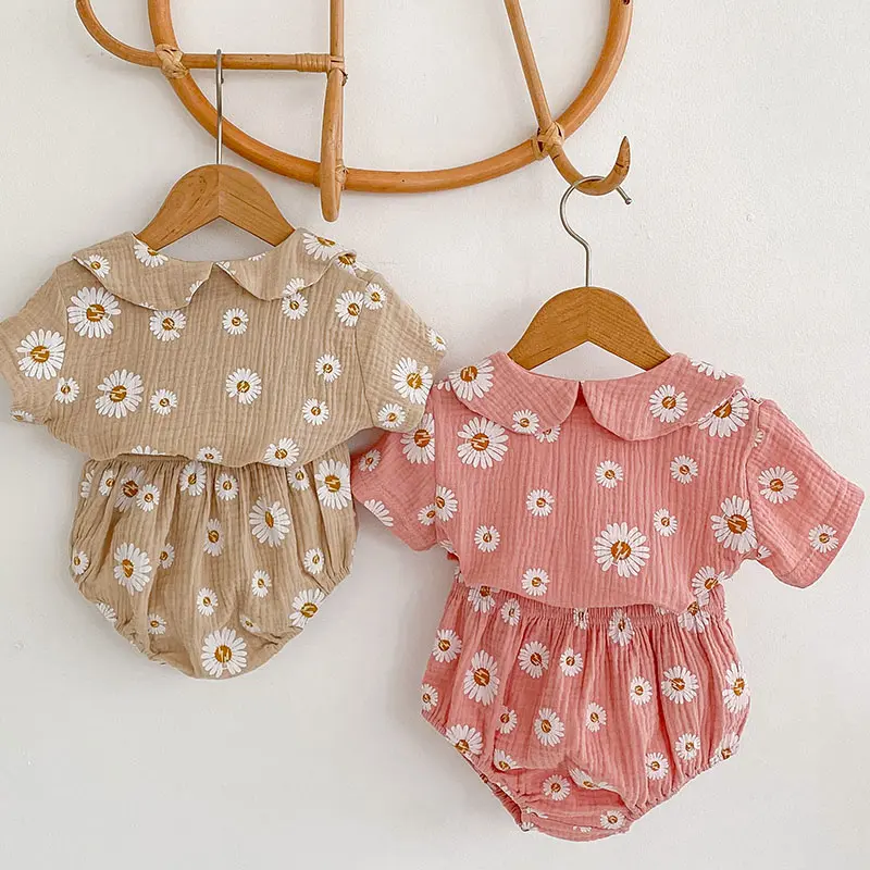 0-24M Infant Baby Girls Clothing Set New Summer Suit Short Sleeved Cotton Printed Shirt+PP Shorts Toddler Baby Girl Clothes Suit