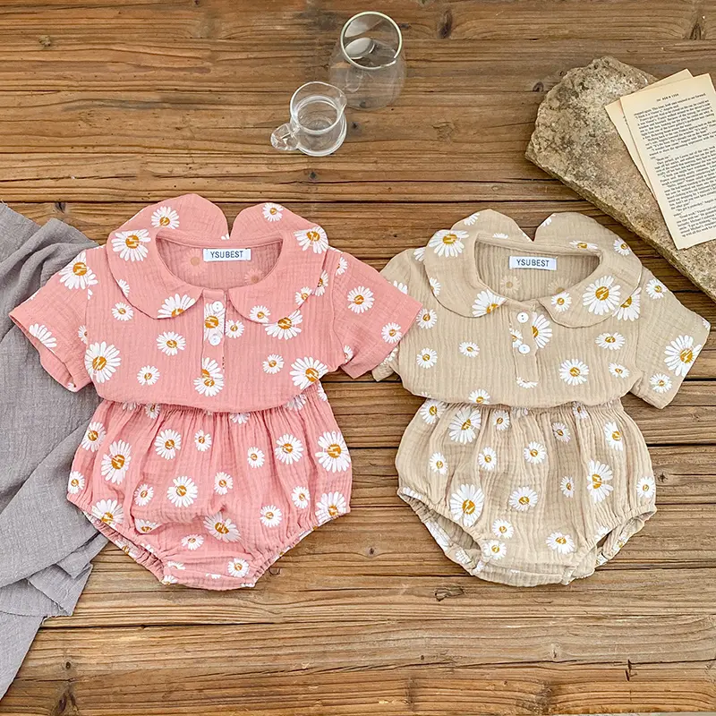0-24M Infant Baby Girls Clothing Set New Summer Suit Short Sleeved Cotton Printed Shirt+PP Shorts Toddler Baby Girl Clothes Suit