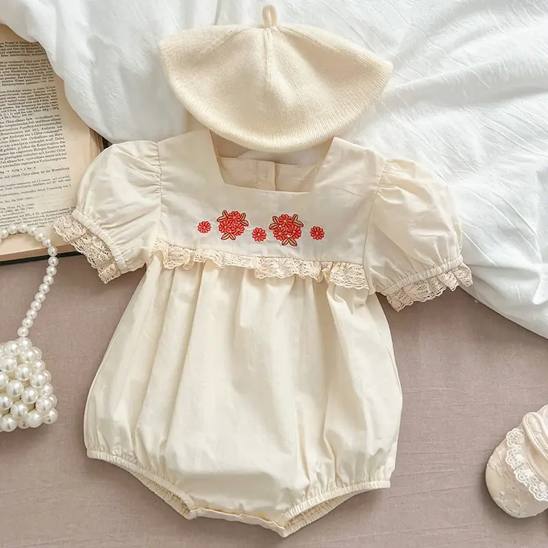 Summer 0-24M Children Clothes 2025 New Infant Baby Girls Bodysuits Short Sleeved Cotton Embroidery Toddler Baby Girls Jumpsuit