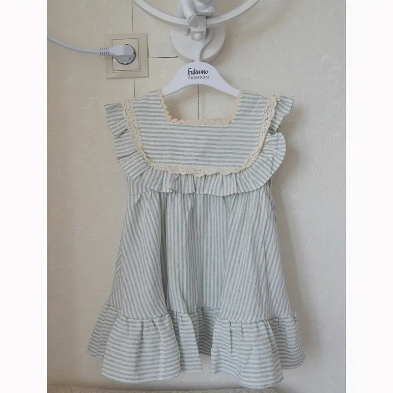 Girl Clothes Summer Baby Girls Striped Plaid Flying Sleeve Birthday Party Dress Cotton Children Elegant Ruffled Clothing Dresses