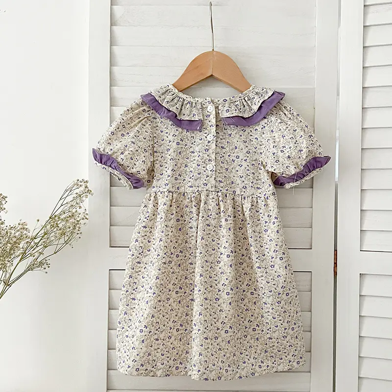 Summer Baby Dress Smocking Hand Embroidery Clothes Toddler Girl Dresses Cotton Kids Girls Puff Sleeve Casual Soft Girl Dress ﻿