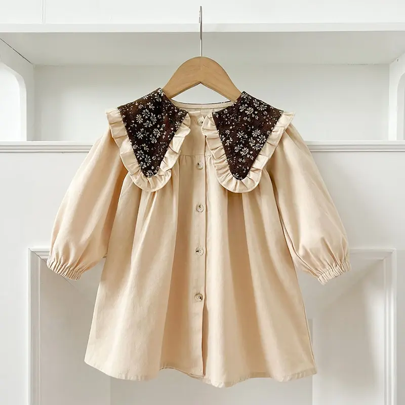Spring Baby Girls Dress Big Lapel Retro Long Sleeve Dresses Baby Romper Family Matching Sister Outfit Toddler Princess Dress