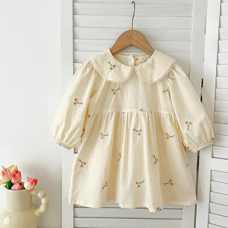 Sisters Clothes Infant Baby Girls Lace Collar Dress Rompers Kids Girls Embroider Flower Princess Dress Family Clothes Rompers