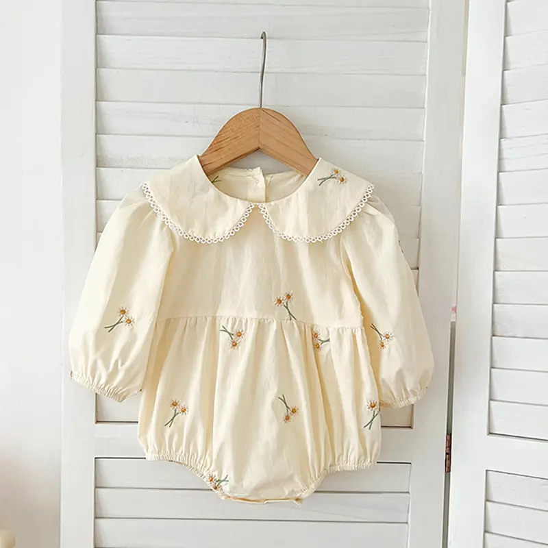 Sisters Clothes Infant Baby Girls Lace Collar Dress Rompers Kids Girls Embroider Flower Princess Dress Family Clothes Rompers