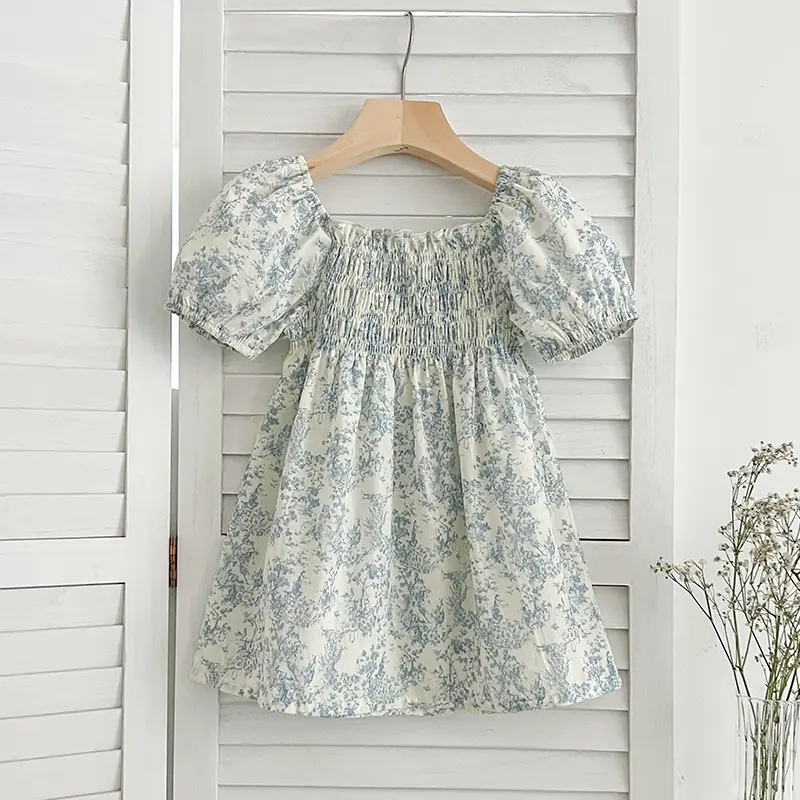 Summer Sister Dress Infant Newborn Baby Girl Clothes Sister Female Baby Small Broken Blue Flower Short Sleeved Romper Clothes ﻿