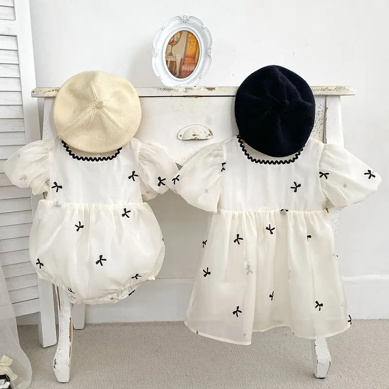 Kids Sisters Clothing Summer Baby Girl Dress Infant Girl Cute Bow Gauze Dress Sisters Puff Sleeve Toddler Sweet Princess Dress