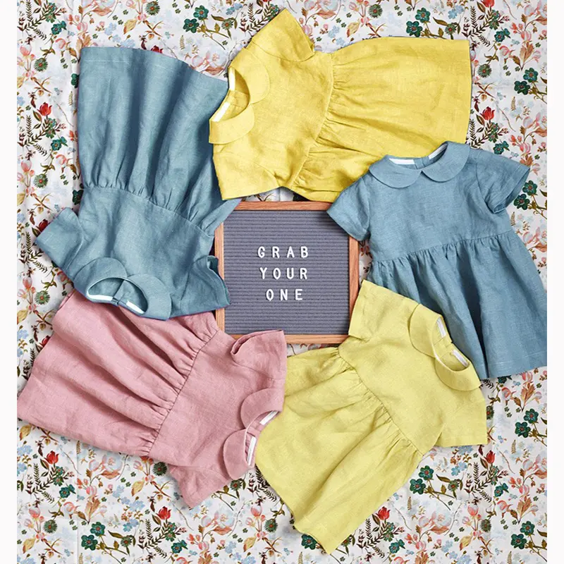 1-6Yrs Fashion Baby Clothing Dress Summer Infant Baby Girls Dress Linen Cotton Short Sleeved Ruffle Decoration Girl Lovely Dress