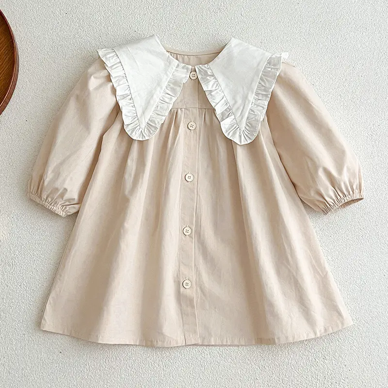 1-6Yrs Baby Girls Dress Autumn Casual Kids Clothes New Cotton Girls Princess Dress Big Turn Down Collar Dress Clothes Korean