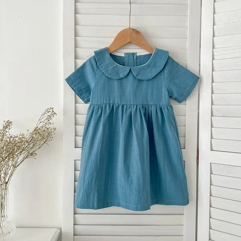 1-6Yrs Fashion Baby Clothing Dress Summer Infant Baby Girls Dress Linen Cotton Short Sleeved Ruffle Decoration Girl Lovely Dress