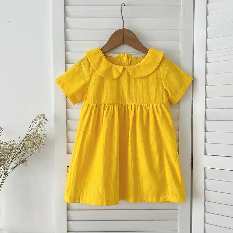 1-6Yrs Fashion Baby Clothing Dress Summer Infant Baby Girls Dress Linen Cotton Short Sleeved Ruffle Decoration Girl Lovely Dress